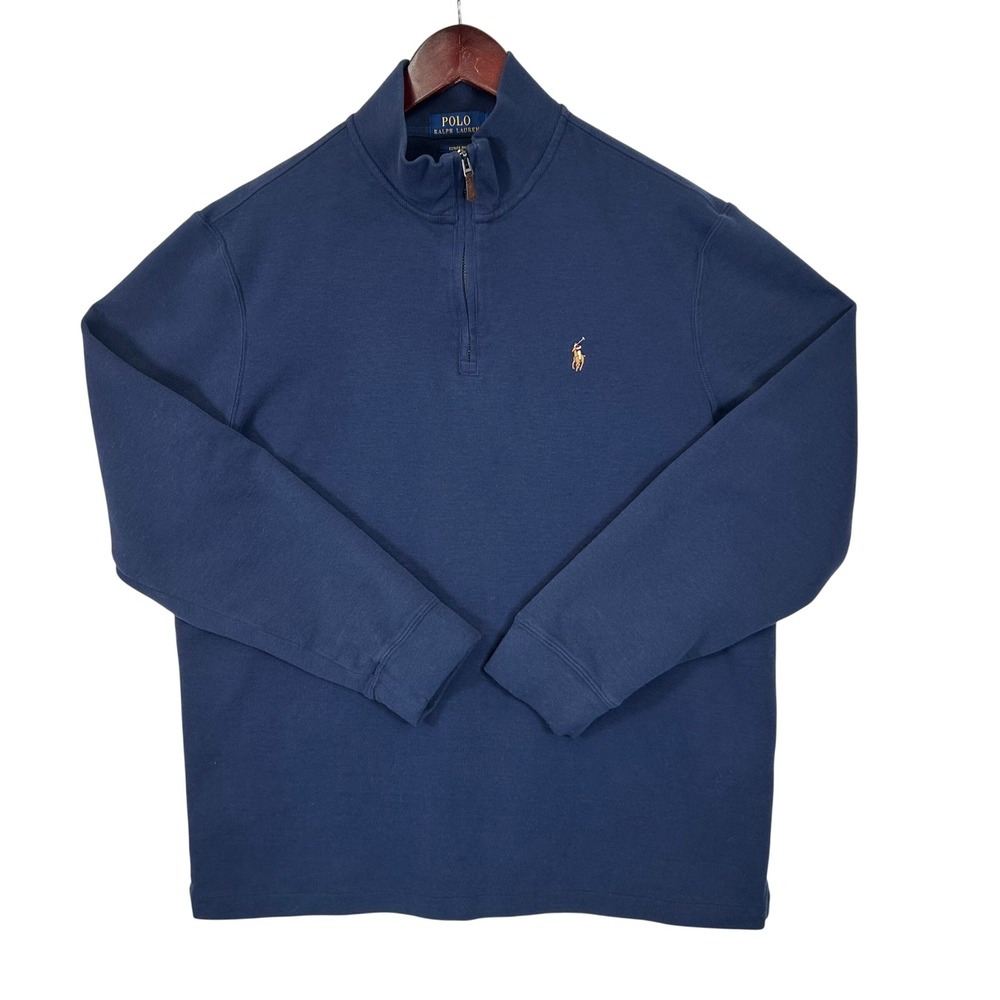 Polo Ralph Lauren Estate Rib Pullover Quarter Zip Men L Navy Blue Sweater Preppy